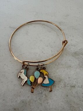 Disney Gold-Tone Bangle Bracelet with Alice in Wonderland Charms
